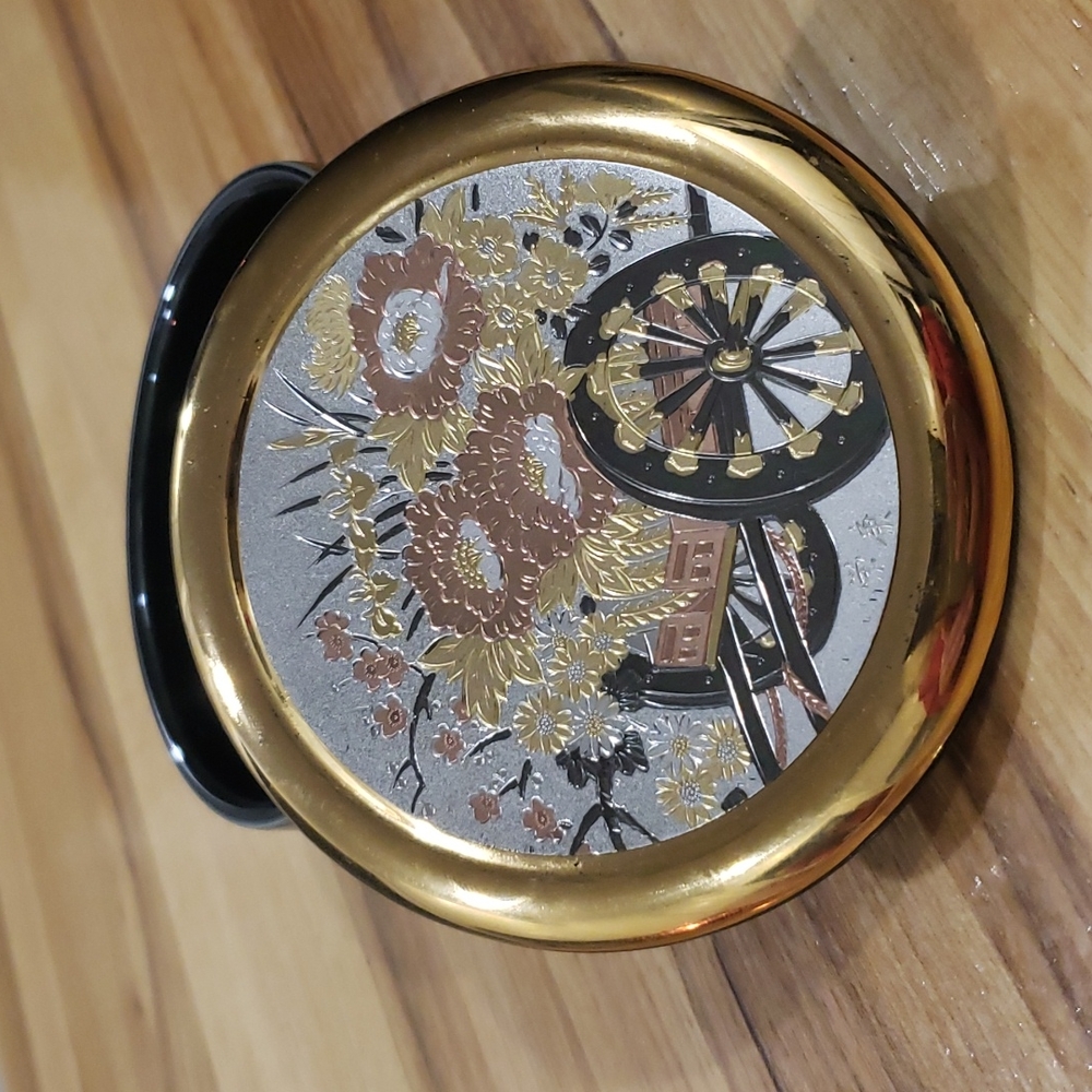 Vintage The Art Of Chokin Trinket Jewelry Box 24K Gold Wheelbarrow w/ Flowers